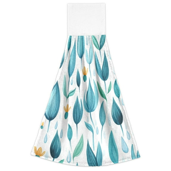 Teal Leaf Design 2 Pack 14''x18'' Hand Towels Soft Coral Fleece Quick Dry Hook and Loop for Kitchen Bathroom