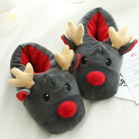 

QISIWOLE Couple Winter Soft Christmas Deer Cotton Slippers Cute Plush Cotton Shoes Fall Savings