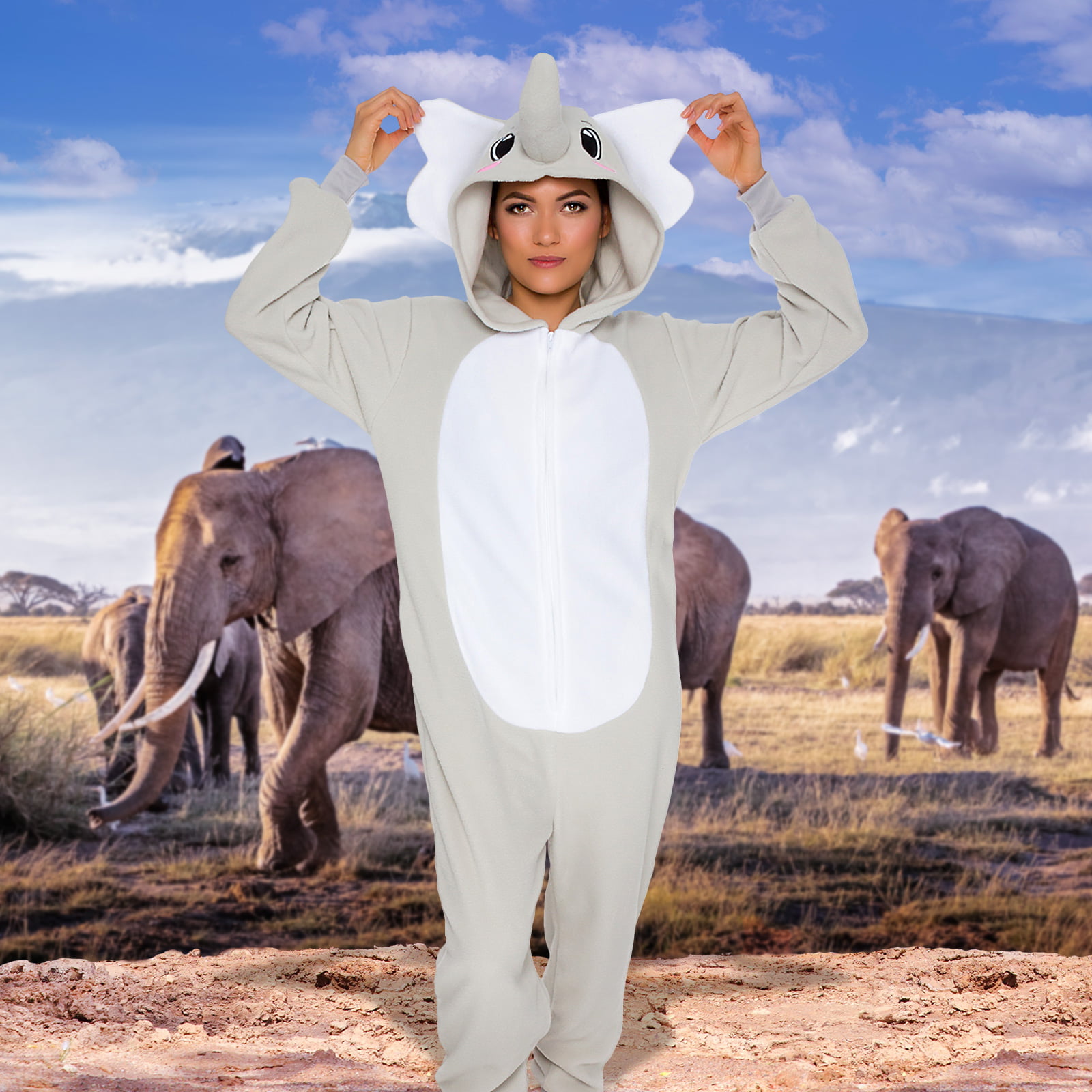 Slim Fit Animal Pajamas Adult One Piece Cosplay Elephant Costume by Silver Lilly 