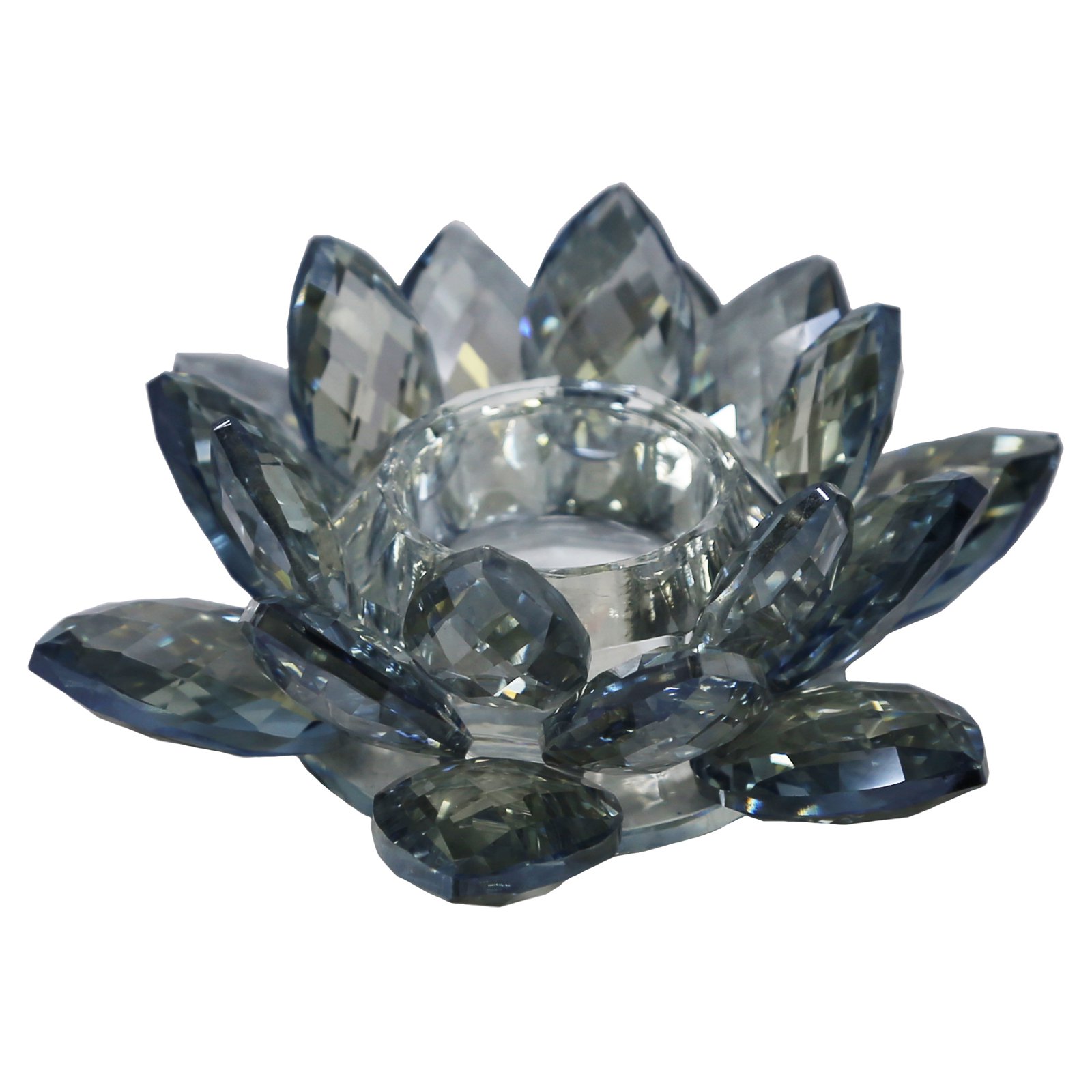 GOLDY/&WENDY 5 Inch Blue Crsytal Lotus Candle Holders