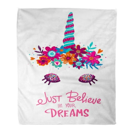 LADDKE Flannel Throw Blanket Flowers Bouquet Unicorn Face ...