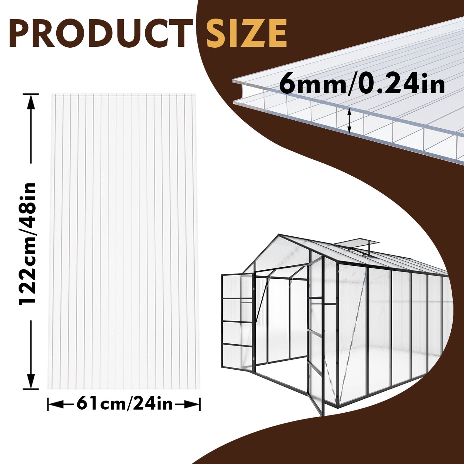 Leumius 10 Pack Twin Wall Polycarbonate Panels for Greenhouses,Shatterproof UV Blocking Greenhouse Cover Panels, Lightweight Insulated Roof Panels for Outdoor Garden,Patio,Balcony,2' X 4' X 0.24''