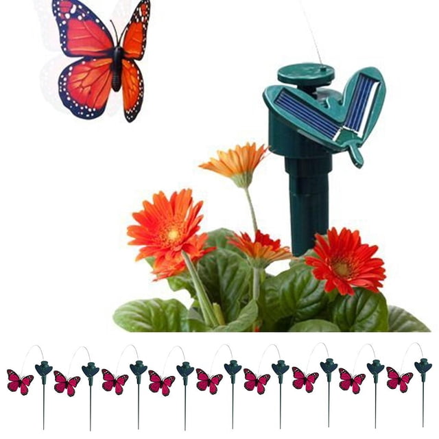 de 9 estacas de mariposa voladoras con energía solar realistas, decoración de césped y jardín Cola Estacas para pájaros falsos
