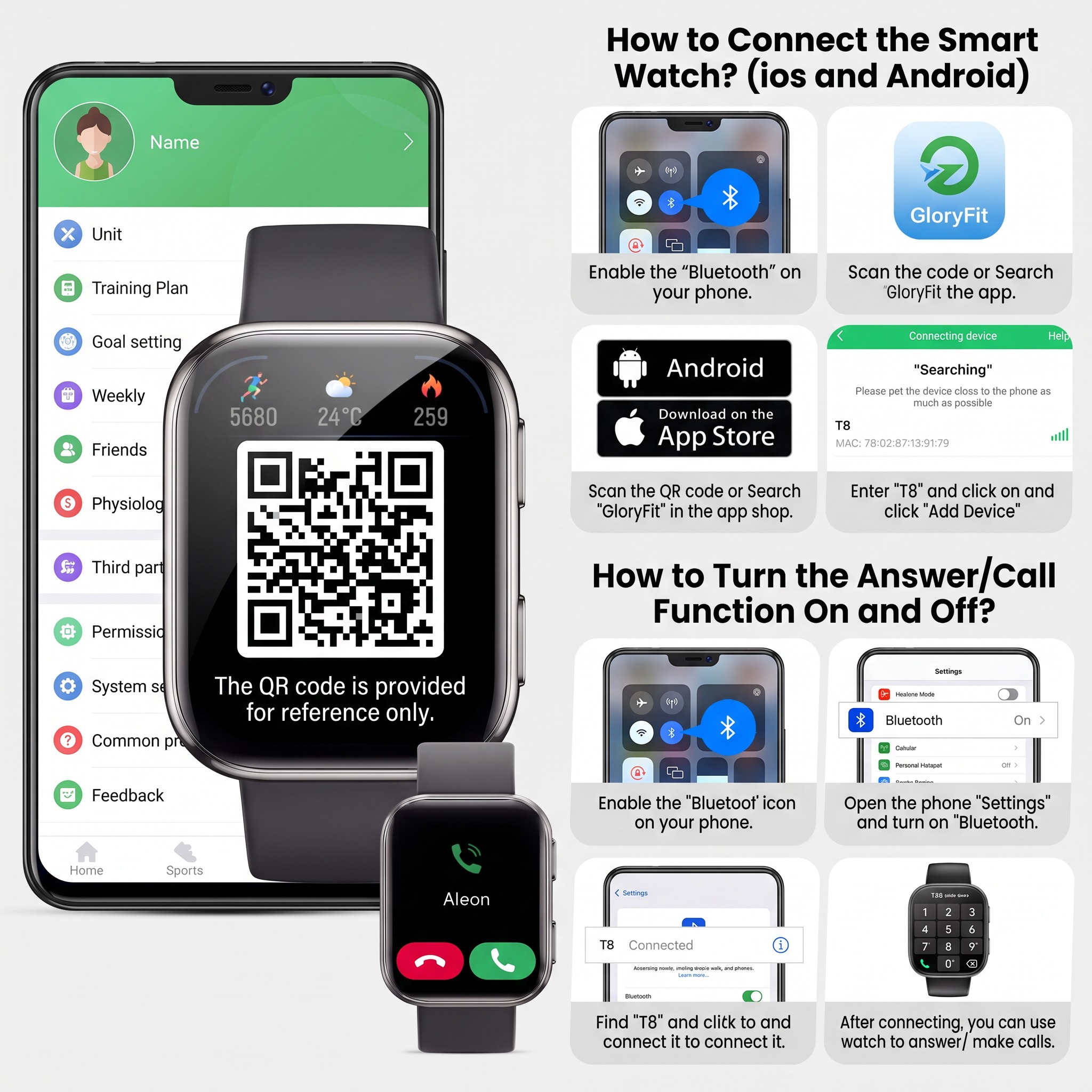 LBSAU 1.83" HD Smart Watch with Bluetooth Calling, Black photo 3
