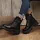 thumbnail image 2 of NECHOLOGY Botas Mujer Adulto Femenino Zapatos Botines para mujer Botas Mujer/Invierno Botas De Moto Estilo Británico Suela Gruesa Hebilla De Cinturón Botas Retro Botas Grandes (Black, 8), 2 of 7