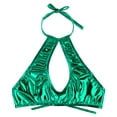 thumbnail image 2 of RUNQHUI Women's Shiny Metallic Keyhole Crop Top Halter Backless Rave Bandeau Vest Bra Clubwear Green One Size, 2 of 6