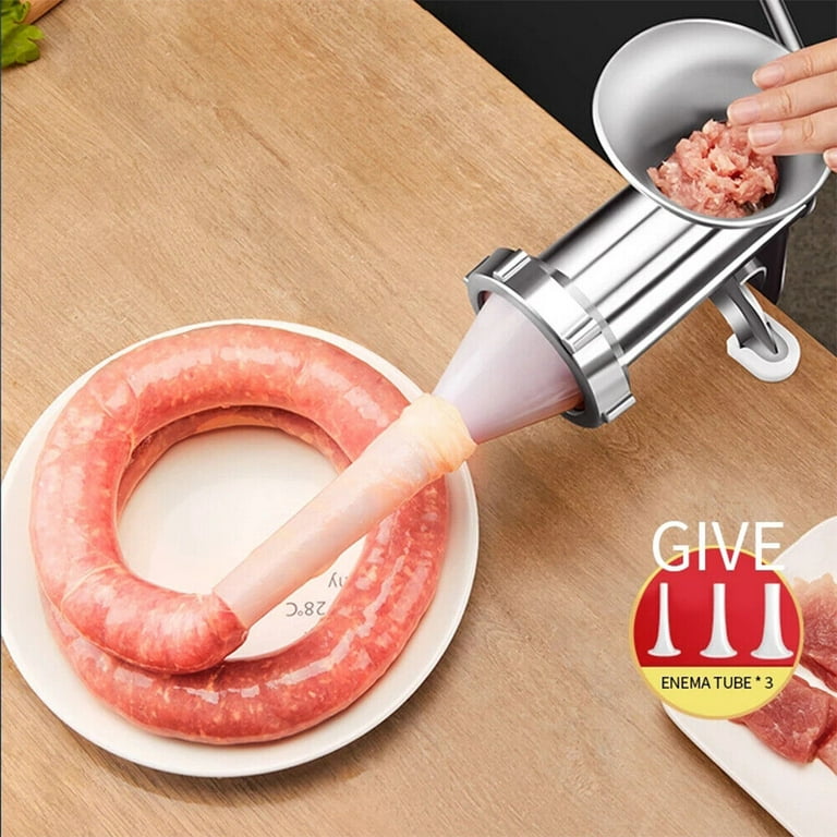  Cast Iron Table Mount Meat Grinder - Manual Mincer Includes Two  3/4 Cutting Disks and Sausage Stuffer Funnel, Heavy Duty- Make Homemade  Ground Beef Burgers, Easy to Use and Cooking Tool
