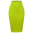 thumbnail image 2 of A2Y Women's Basic Solid Ponte Knee Length Slit Techno Span High Waist Pencil Skirt Neon Green 1XL, 2 of 3
