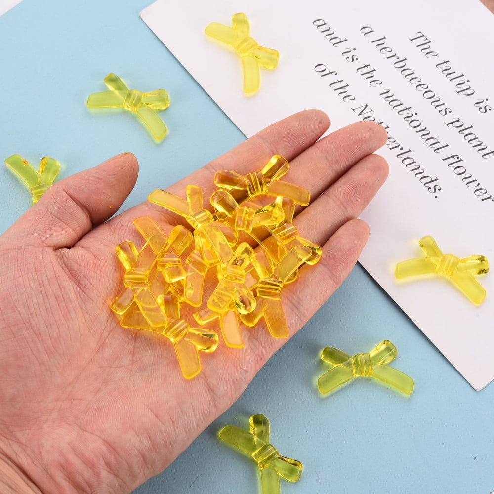 Transparent Acrylic Beads Bowknot Yellow 20x34x5.5mm Hole: 1.8mm about 435pcs/500g
