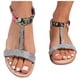 thumbnail image 3 of Bmisegm Women's Summer Fashion Solid Color Rhinestone Wedge Sandals Open Toe Elastic Outdoor Sandals Sandals Women Summer Black 7.5, 3 of 8