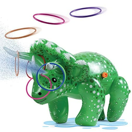 Prextex 2 in 1 Dinosaur Water Sprinkler and Ring Toss Combo Inflatable Water Toy Fun Outdoor Water Toys Activity for Toddlers and Kids