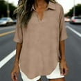 thumbnail image 2 of RongHuan Women's Cotton Linen T-Shirt Short Sleeve V Neck Tops Summer Casual Work Blouses Loose Fit Basic Tees, 2 of 8