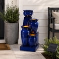 thumbnail image 6 of Teamson Home 4-Tier Outdoor Cascading Bowl Solar Powered Water Fountain with LED Lights, Navy, 6 of 10