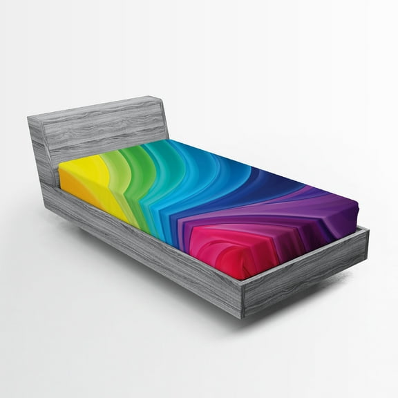 Ambesonne Colorful Fitted Sheet, Abstract Smooth Lines, Twin Size, Multicolor