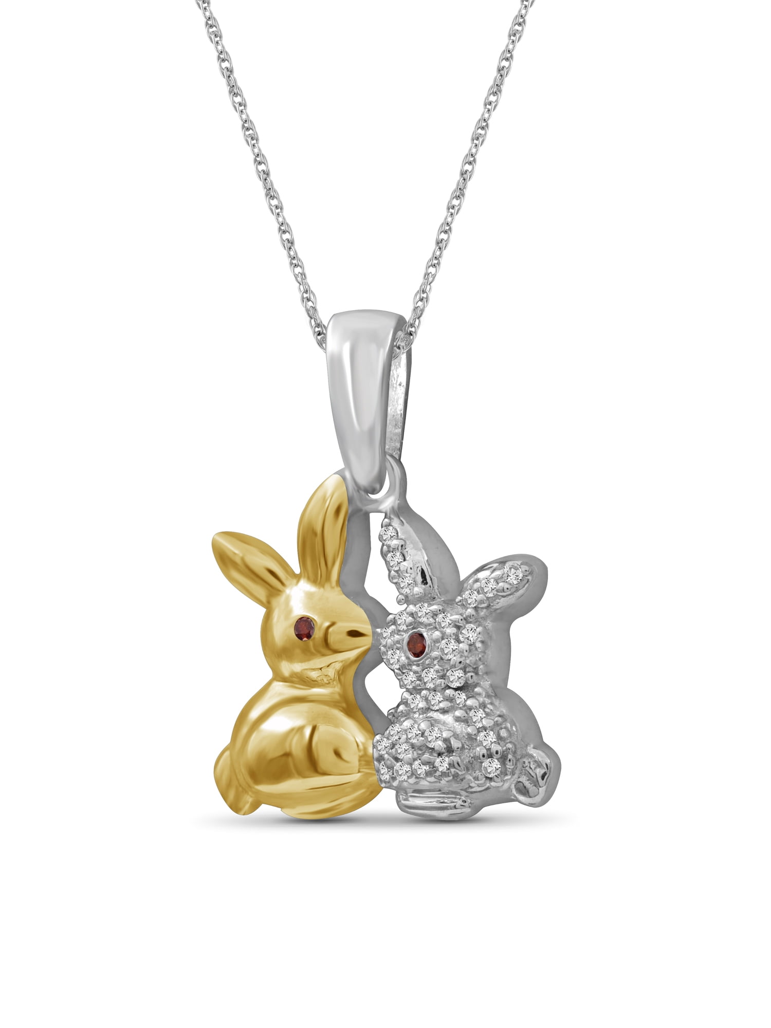 Silver Chain Necklace for Women – .925 Two Tone Sterling Silver Bunny Necklace with Sparkling Genuine Accent Red & White Diamonds – Chic, Stunning Silver Statement Necklace Gifts by JewelersClub