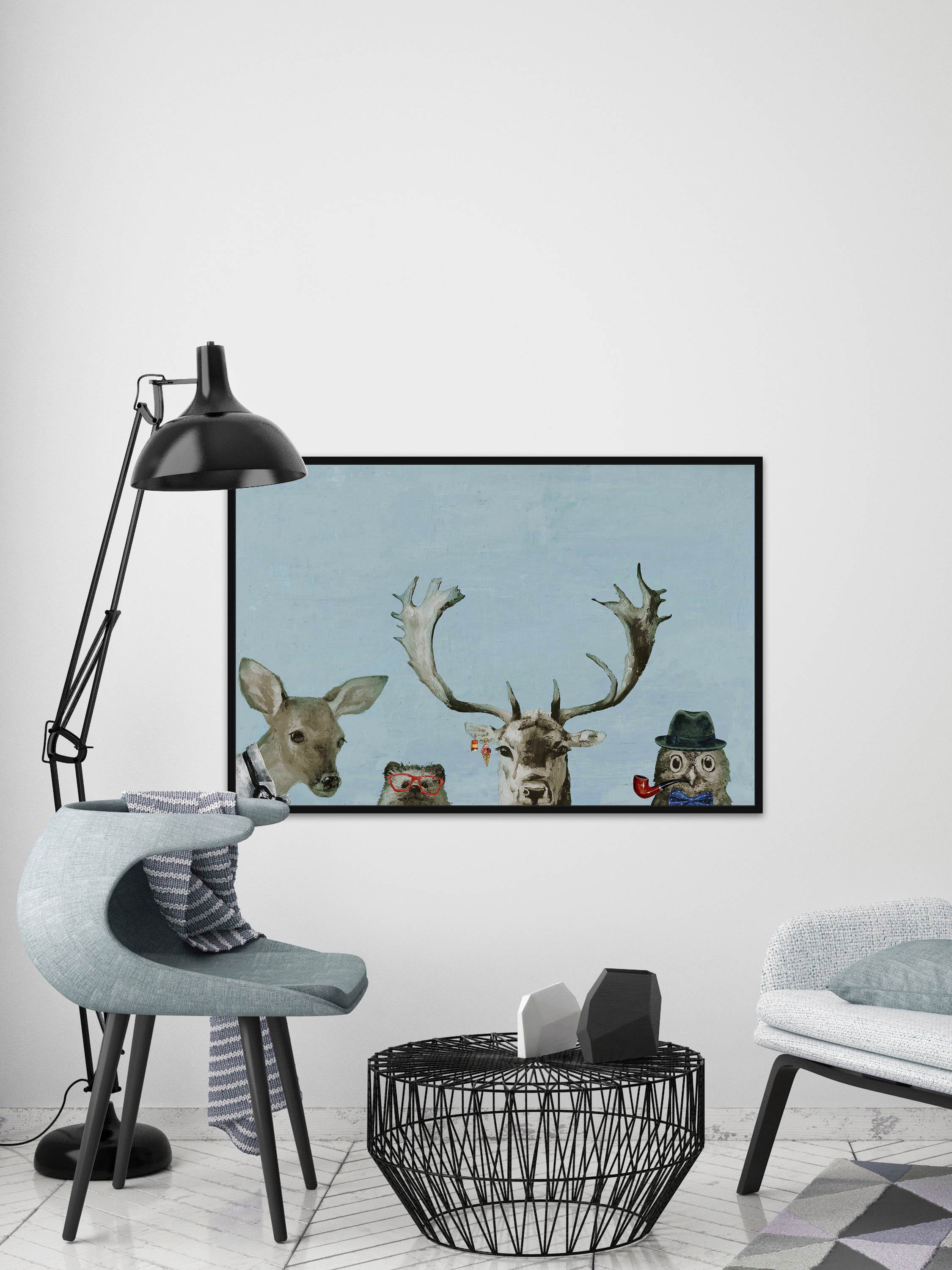 Too Cool for the Party in Blue Floater Framed Painting Print on Canvas