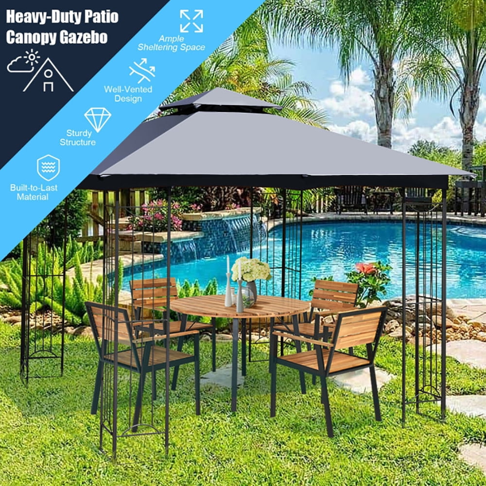 Aimee Lii 10 x 10 Feet L-Shaped Patio Canopy Gazebo Outdoor 2-Tier Steel Tent, Backyard Canopy Gazebo for Party Wedding BBQ Events, Gray Aimee Lii 10 x 10 Feet L-Shaped Patio Canopy Gazebo Outdoor 2-Tier Steel Tent, Backyard Canopy Gazebo for Party Wedding BBQ Events, Gray