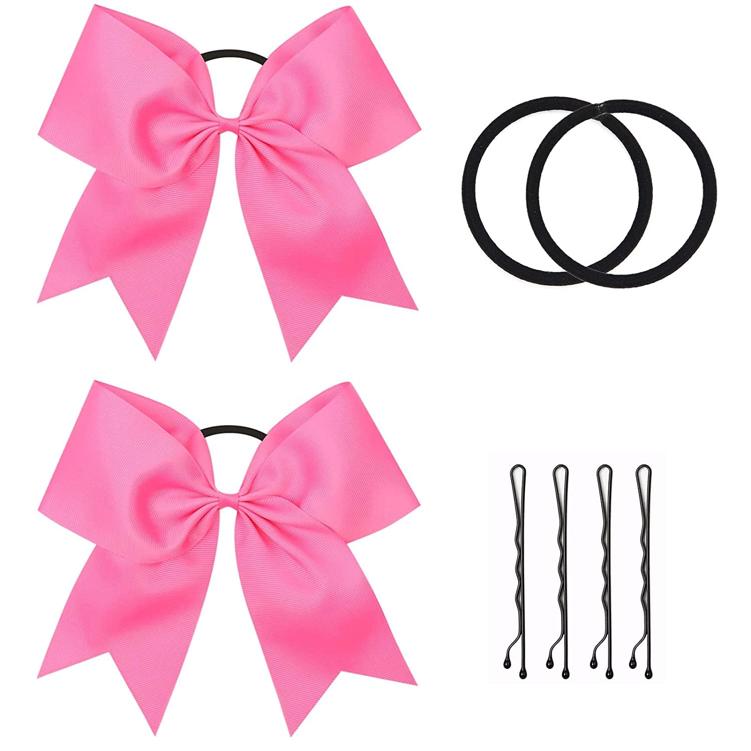 Pink Cheer Bow 2 Pcs 8 Inch Large Cheer Hair Bows Ponytail Holder