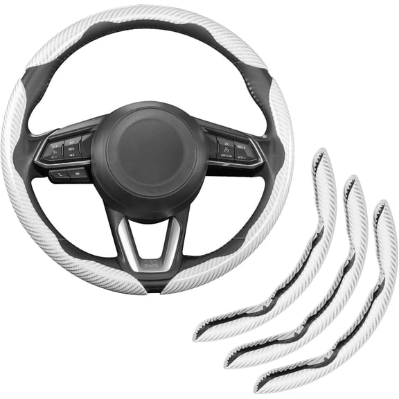 Fannasi 3 count Carbon Fiber Steering Wheel Cover, Thin Segmented & Butterfly Design, 99% Wheel Cover Protector-White