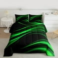 thumbnail image 3 of Manfei Modern Geometric Artistic Queen Comforter Set,Stripes Lines Aesthetic Bedding Sets,Neon Green Black Bedding Comforter Set For Girl Kids,Microfiber Bedroom Decor Reversible,3-Piece, 3 of 9
