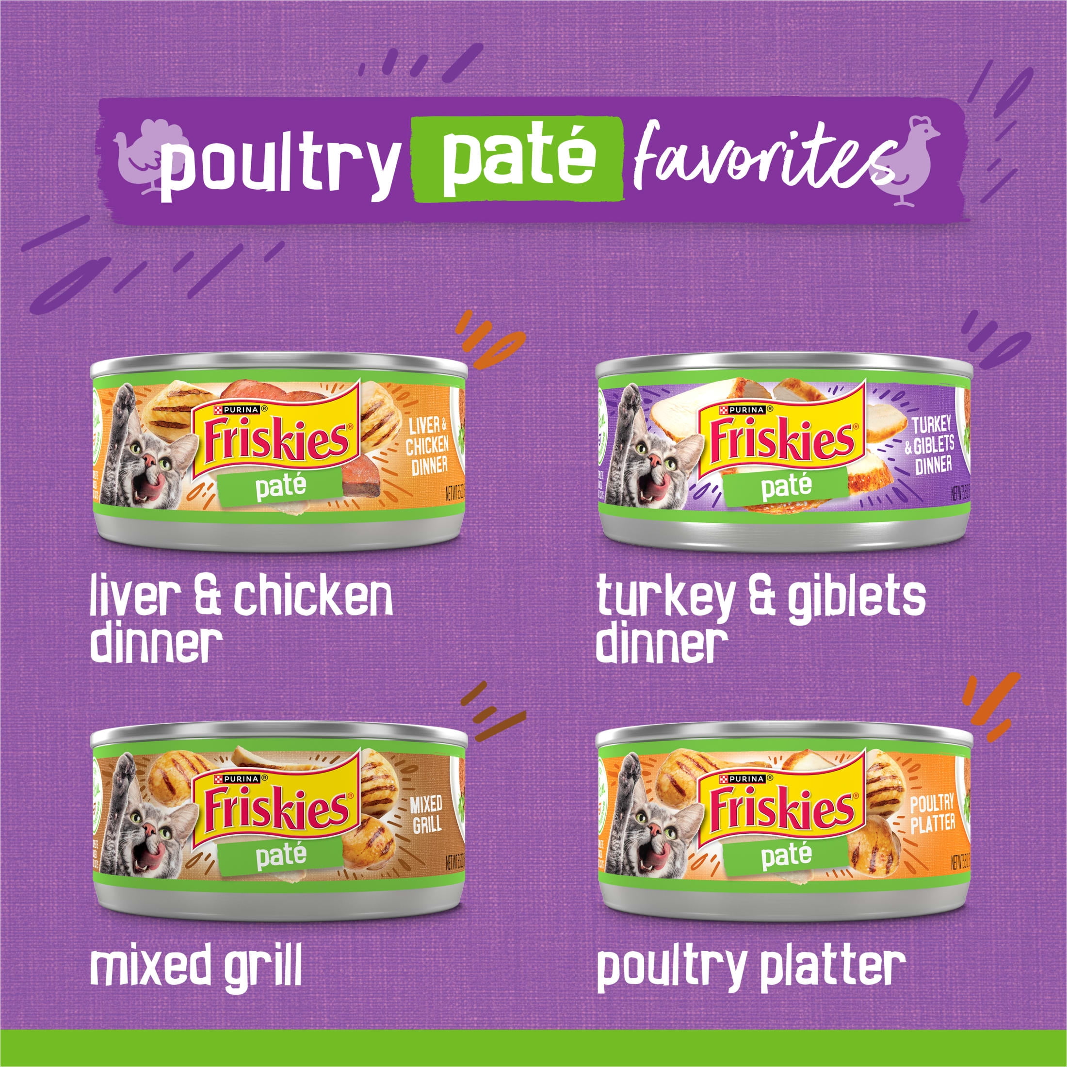 (12 pack) Purina Friskies Poultry Favorites Pate Wet Cat Food Variety Pack, 5.5 oz Cans (32 Pack)