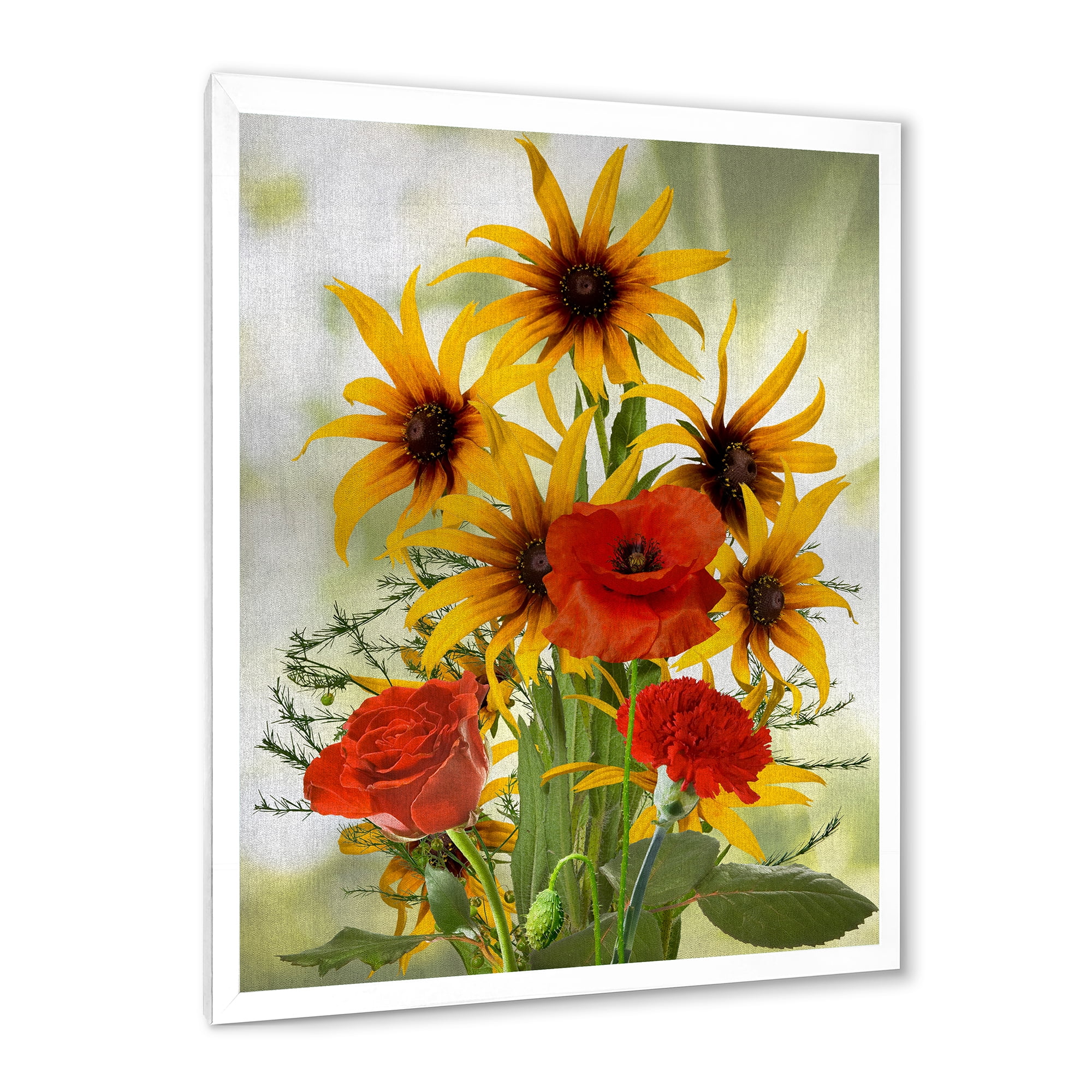 Designart 'Poppies and Sunflowers In The Wild' Traditional Framed Art Print
