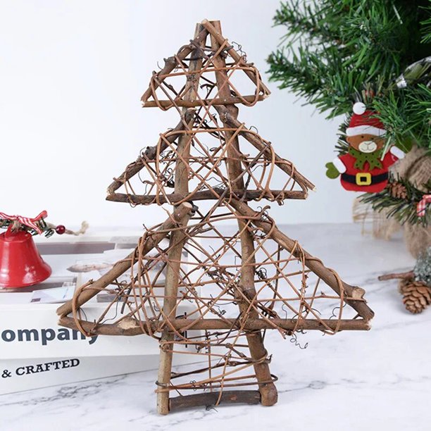 Adorno de estrella de ratán seco para mesa de Navidad, colgantes de árbol de Navidad, guirnalda de corona DIY, regalos de Año Nuevo, 1 unidad