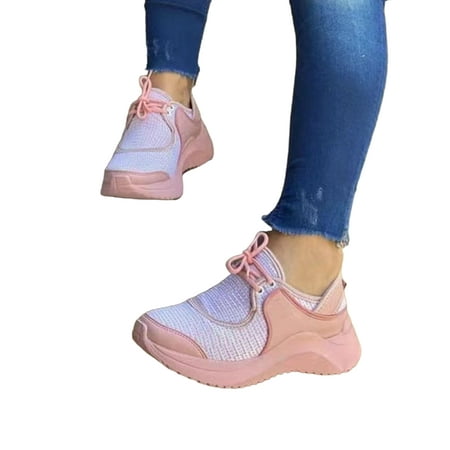 

Eloshman Women s Walking Shoes Lace Up Athletic Sneaker Chunky Trainers Work Nonslip Low Top Sport Shoe Comfortable Sneakers Pink 6.5