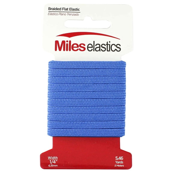 Miles Elastic Braided Flat Elastic, Braided Elastic, Strong Elastic, Elastic Sewing 1/4" (6,35 mm) by 5,46 Yards(5 Meter) Blue | Strong Elastic/Machine Washable and Dryable | Oeko-TEX certificated