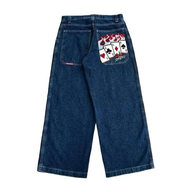 Pantalones vaqueros unisex estilo hip-hop gótico urbano de talle alto y corte holgado con diseños rasgados y bordados for hombre y mujer