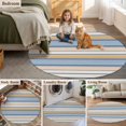 thumbnail image 6 of Retro Stripes Round Living Room Rugs 8 ft, White Brown Striped Blue Lines Vintage Washable Large Area Rug with Non-Slip Sturdy Edge Binding Round Carpet for Dining Room Kitchen Office, 6 of 9