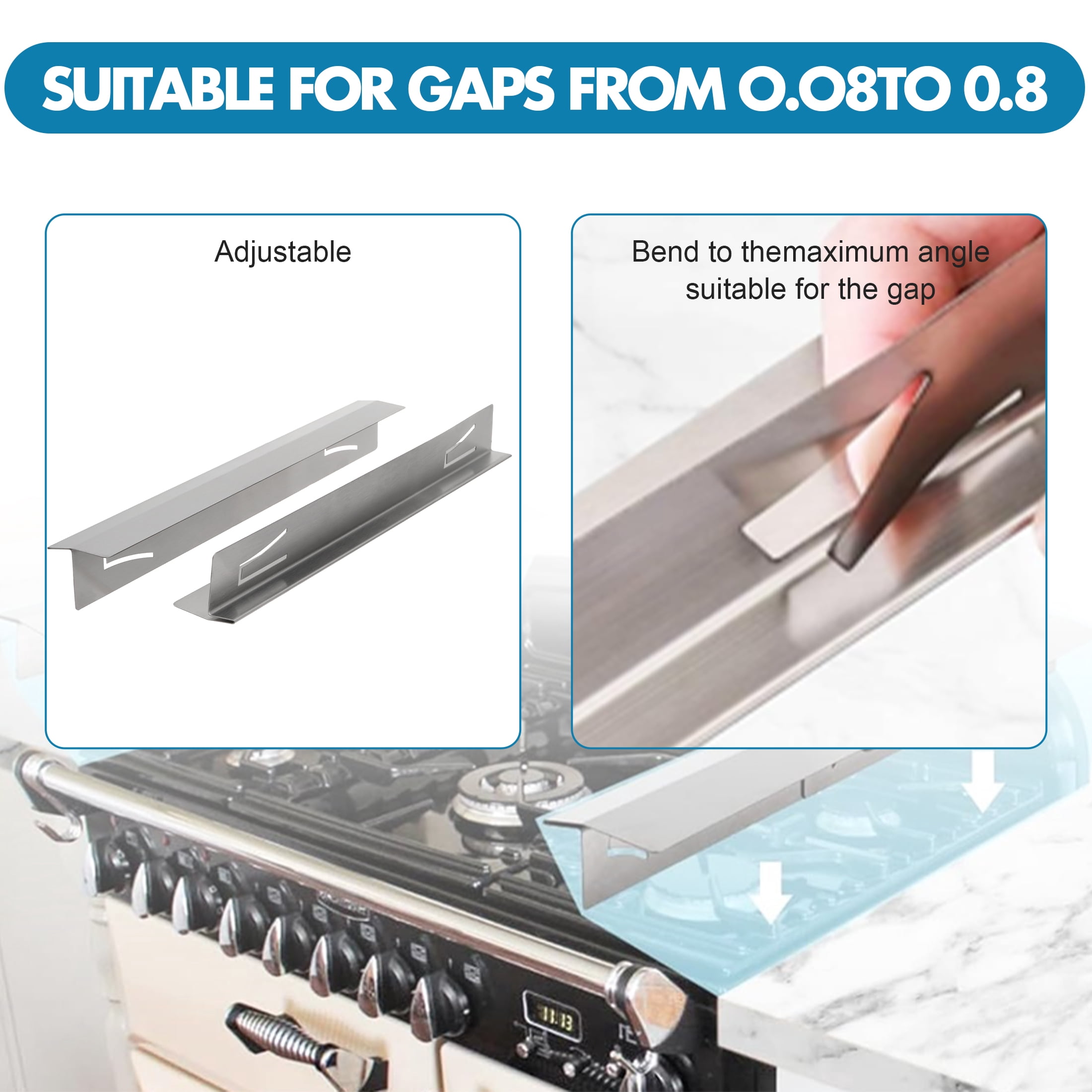Stainless Steel Stove Gap Covers, T Shaped Stove Gap Filler for Kitchen Stove and Countertop Length 13.8" to 27.6" -2 Pack