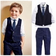 thumbnail image 3 of Awoscut Toddler Kid Boy Tops Shirt Waistcoat Tie Pants Formal Suit Outfit Clothes Set, 3 of 5