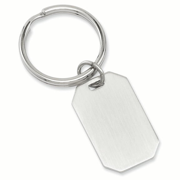 Rhodium-plated Satin Rectangle Key Ring Size