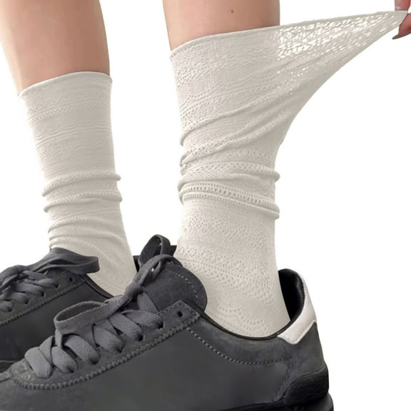 IWRICH Women's Minimalist Long Tube Hollowed-Out Summer Thin Ballet Dance Socks White