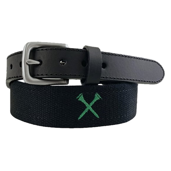 Pebble Beach Men's Flagstick Print Golf Belt w/Genuine Leather Tabs, 32" Black