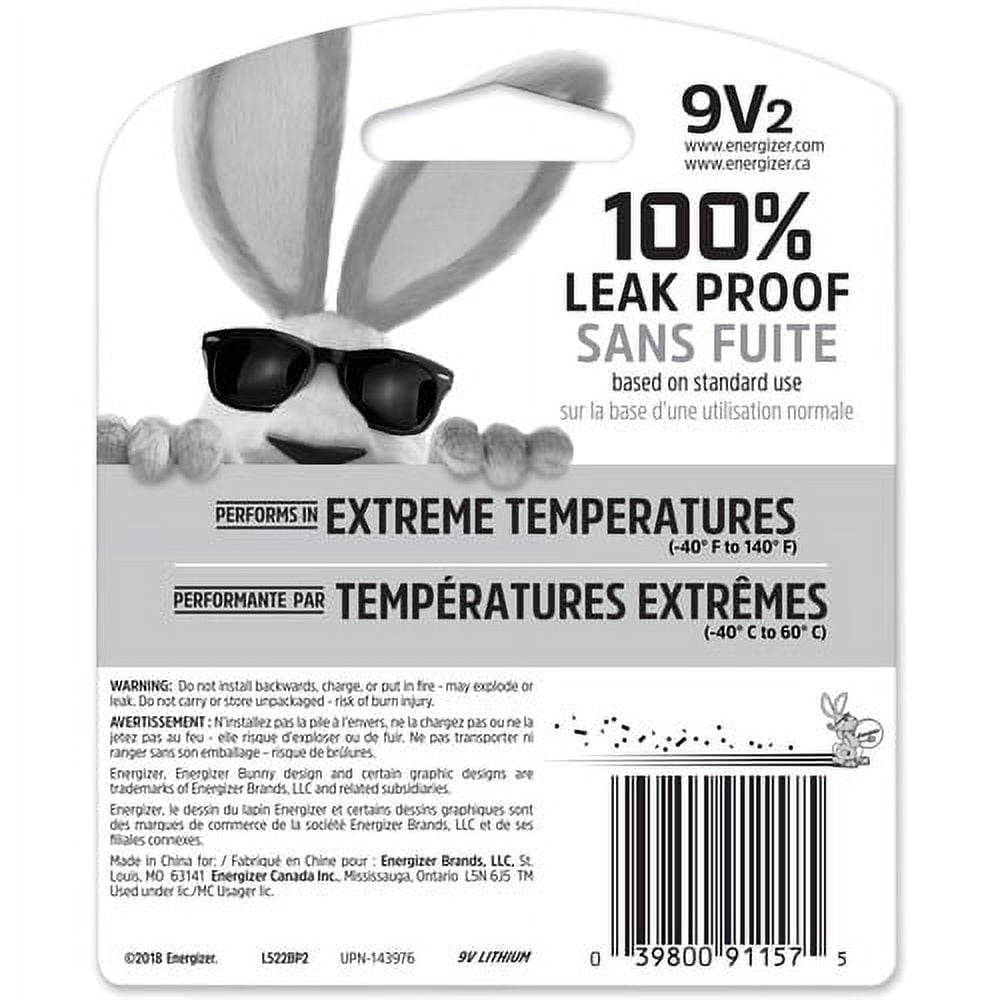 Energizer Ultimate Lithium 9V Batteries, 2 Pack For Multipurpose - 9V - 9 V DC - Lithium (Li) - 2 / Pack