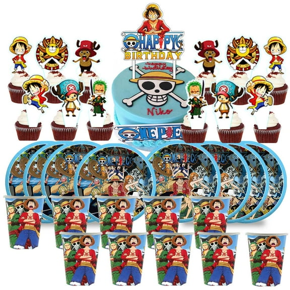 One Piece Birthday Cups Party Supplies Plates Fans Decorations Cake Topper Decor