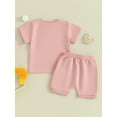 thumbnail image 5 of FEORJGP Toddler Baby Girls 2 Piece Outfit 0-3Y Infant Short Sleeve T-Shirt Letter Print Shirt Crew Neck Tops and Elastic Shorts Set Newborn Casual Cute Summer Clothes, 5 of 9