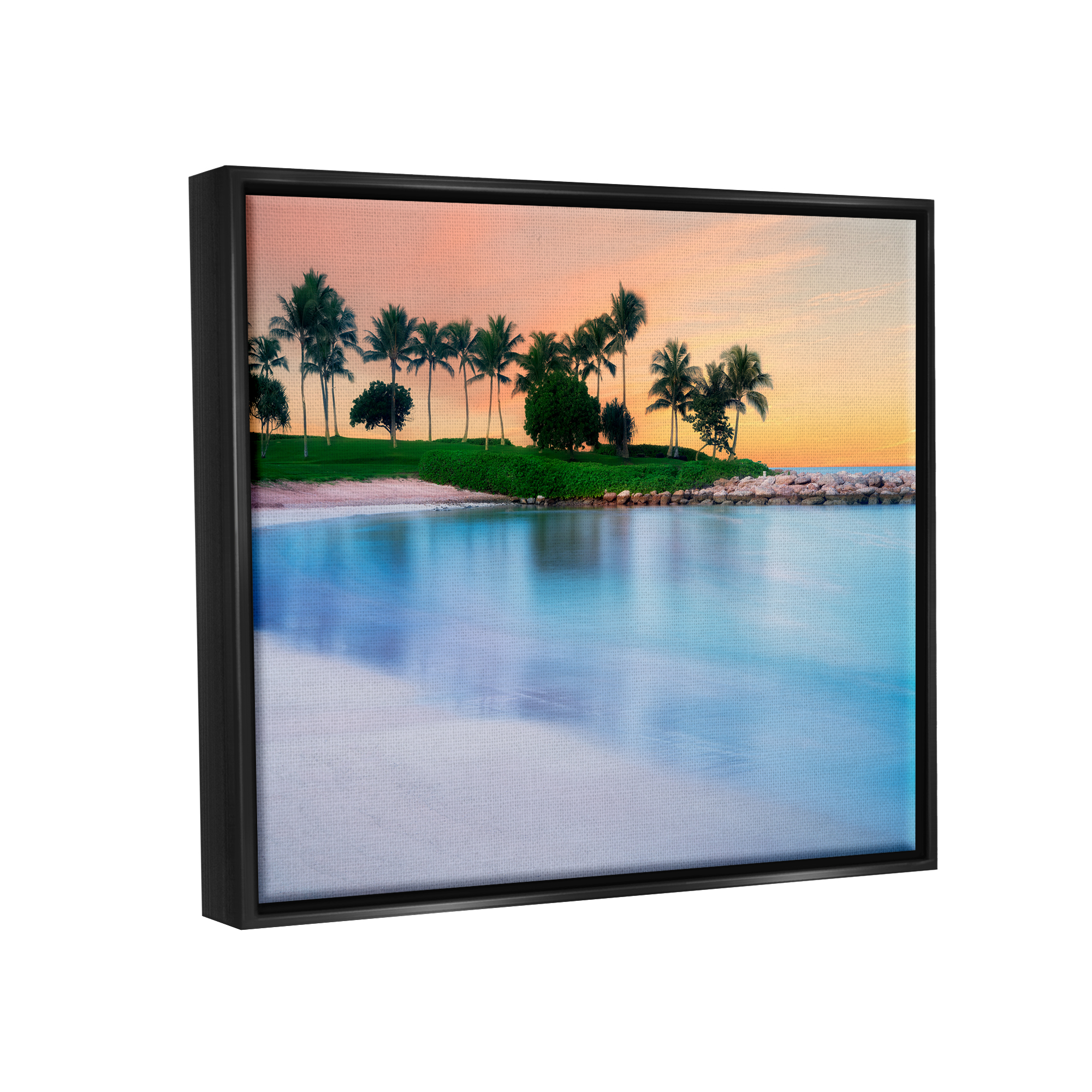 Stupell Industries Tropical Beach Cove Landscape Coastal Photography Black Floater Framed Art Print Wall Art