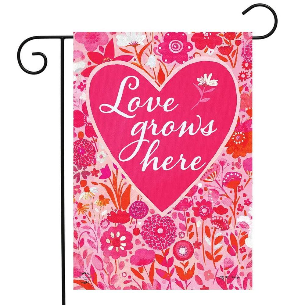Love Grows Here Valentine's Day Garden Flag Floral Hearts 12.5" x 18