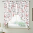 thumbnail image 2 of Pink Rose Swag Curtains for Kitchen/Bedroom/Living Room, Modern Simple Romantic Flowers Floral Leaves Scalloped Curtains 63 Inch Long, Window Swag Topper Curtains Valances 2 Panels Set 36"x63", 2 of 8