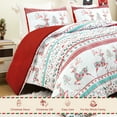 thumbnail image 4 of Exclusivo Mezcla Christmas King Size Comforter Set, 3 Pieces Reversible Rust Red Striped Bedding Comforters, Printed Flowers Reindeer Pattern, 4 of 7