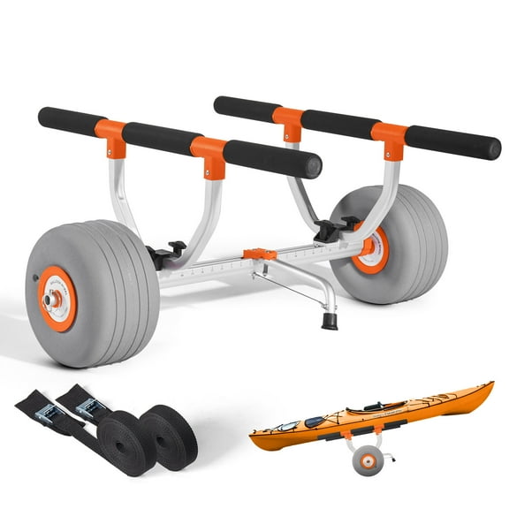 VEVOR Kayak Cart, 350 lbs Load Capacity, Kayak Trolley with 12-inch Inflatable PU Tires & 2 Straps, Assembles & Disassembles Within Seconds, Paddle Board Trolley for Carrying Kayaks and Canoes