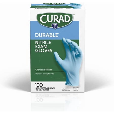 Curad Nitrile Exam Gloves, Durable, Powder Free, Chemical Resistant, One Size Fits Most, 100 Count