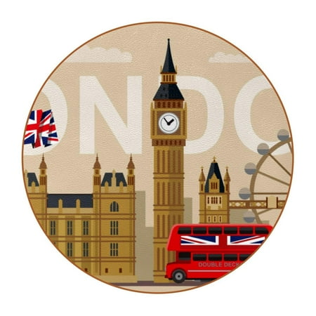 

OWNTA Retro London Uk British Flagsymbols Pattern Premium Microfiber Leather Round Coasters (6PCS) - 11x11 cm/4.3x4.3 in - Durable & Stylish Cup Mat Set