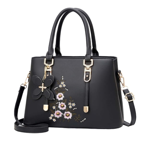 Bolso de hombro para mujer de mediana edad, bolso de mano con correa extraíble y bolsillos, bolso de mamá Negro