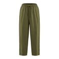 thumbnail image 6 of LEAVINGSUO Linen Pants for Women Summer Casual Drawstring Elastic Waist Pant Loose Wide Leg Button Trousers With Pockets Army Green XXXL, 6 of 8