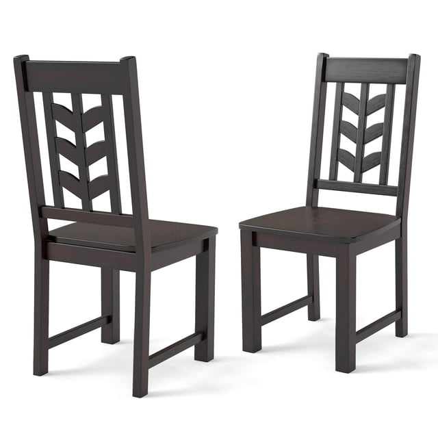 Costway Dining Chair Set of 2 with Rubber Wood Frame & Leaf-shape High Back for Kitchen Brown