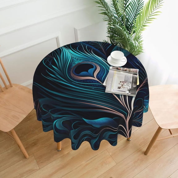 Peacock Feathers Cool Peafowl Tablecloths Round 60 inch Fabric Table Cloth Cover for Dining Kitchen Wedding Party